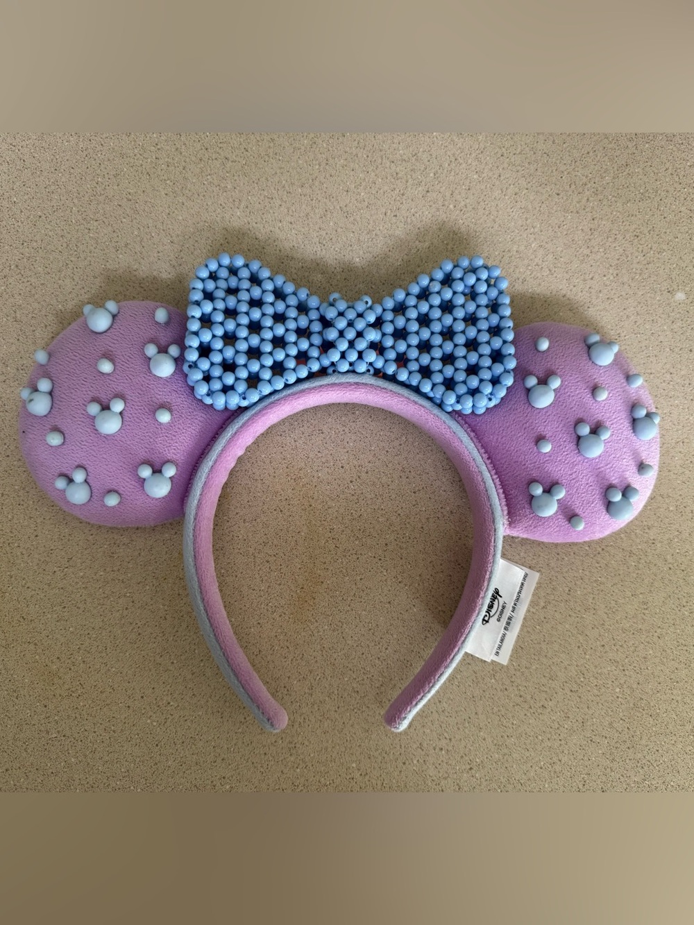 Disney Minnie Mouse Ears Headband Lavender Blue Beaded Bow